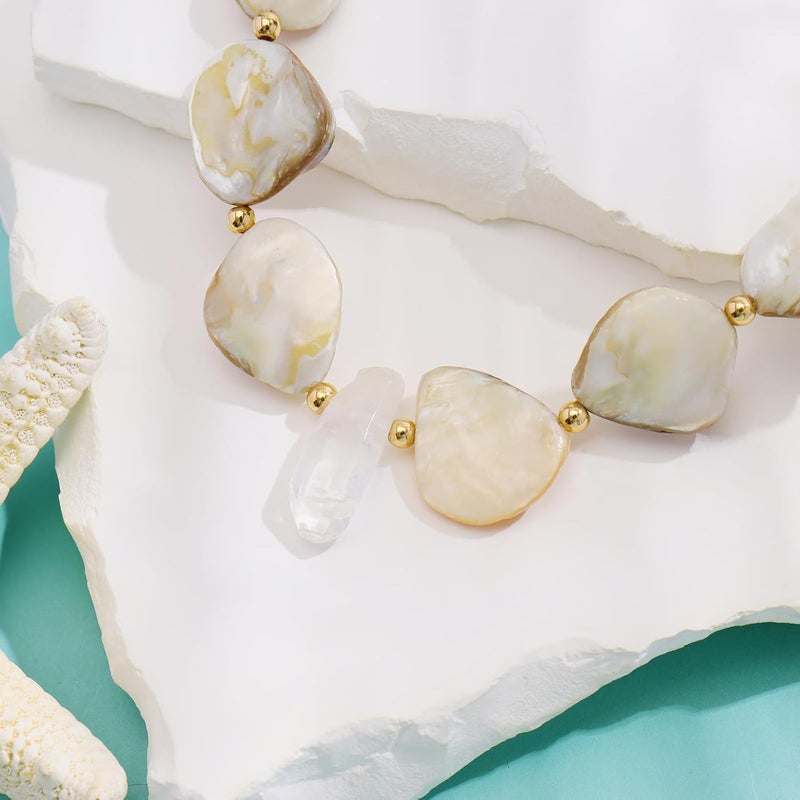 Bocar قلادة تشوكر ببيان من قوقعة البحر للنساء، قلادة شاطئية سميكة من قواقع المياه العذبة ونجمة البحر وخرز اللؤلؤ - Image 5